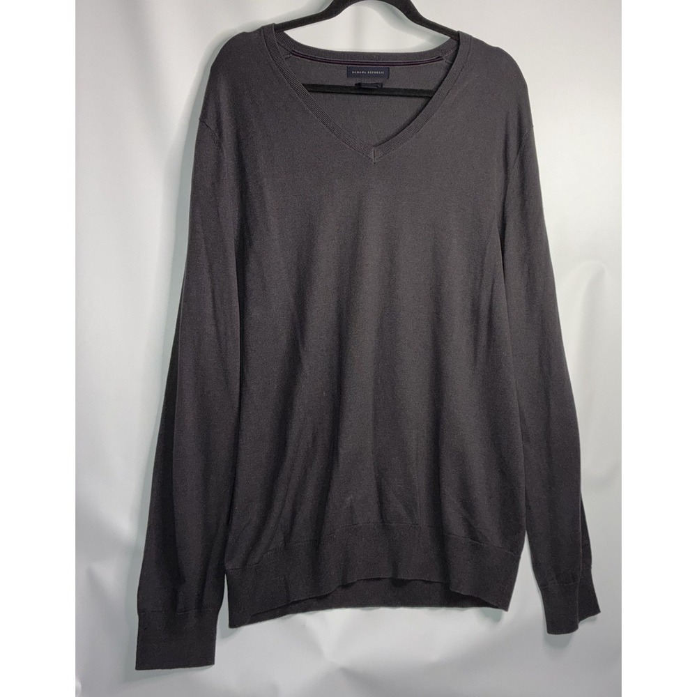 Banana Republic Luxury Blend Grey V-Neck Sweater Men's XL Silk Cashmere Cotton *